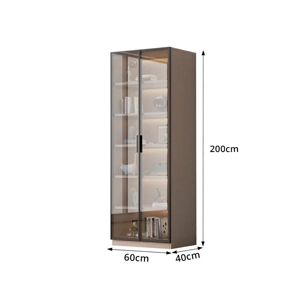 LIVARA Storage Cabinet - Honeycomb Aluminum Frame Full Glass Door Display Cabinet 60/80cm Living Room Storage - Coffee - Image 7