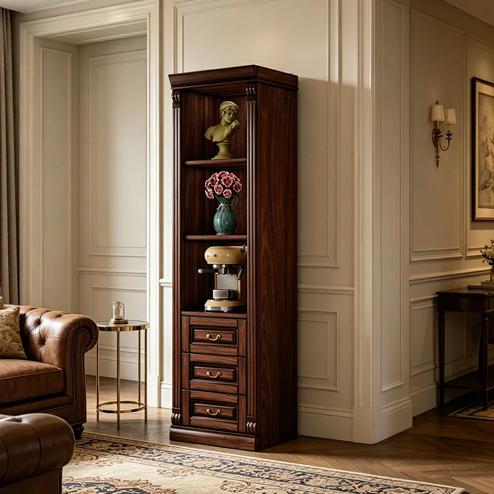 LIVARA Bookshelf Cabinet - Solid Wood 3-Drawer Storage Bookcase 210cm Study Living Room Display - Walnut - Image 4