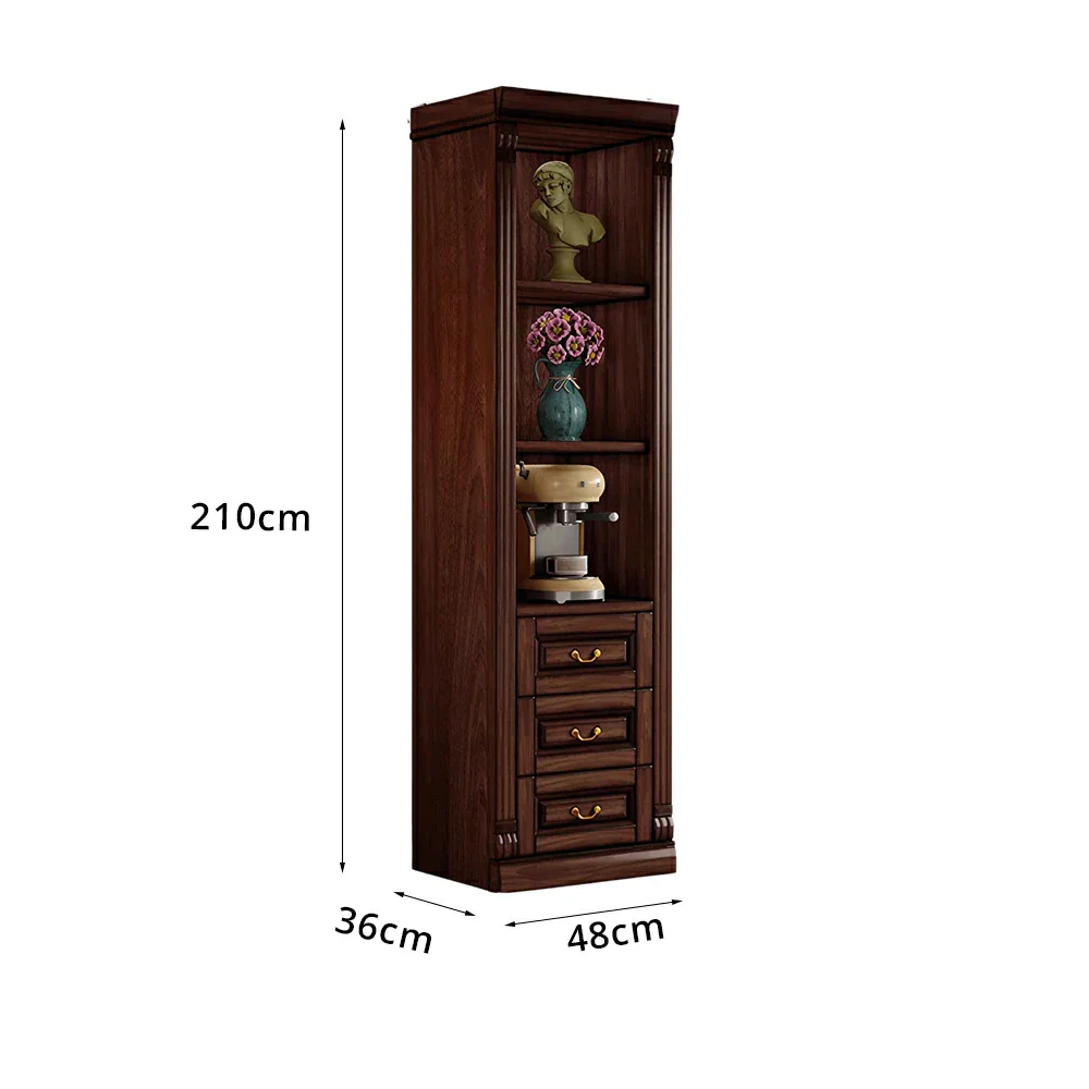 LIVARA Bookshelf Cabinet - Solid Wood 3-Drawer Storage Bookcase 210cm Study Living Room Display - Walnut - Image 6