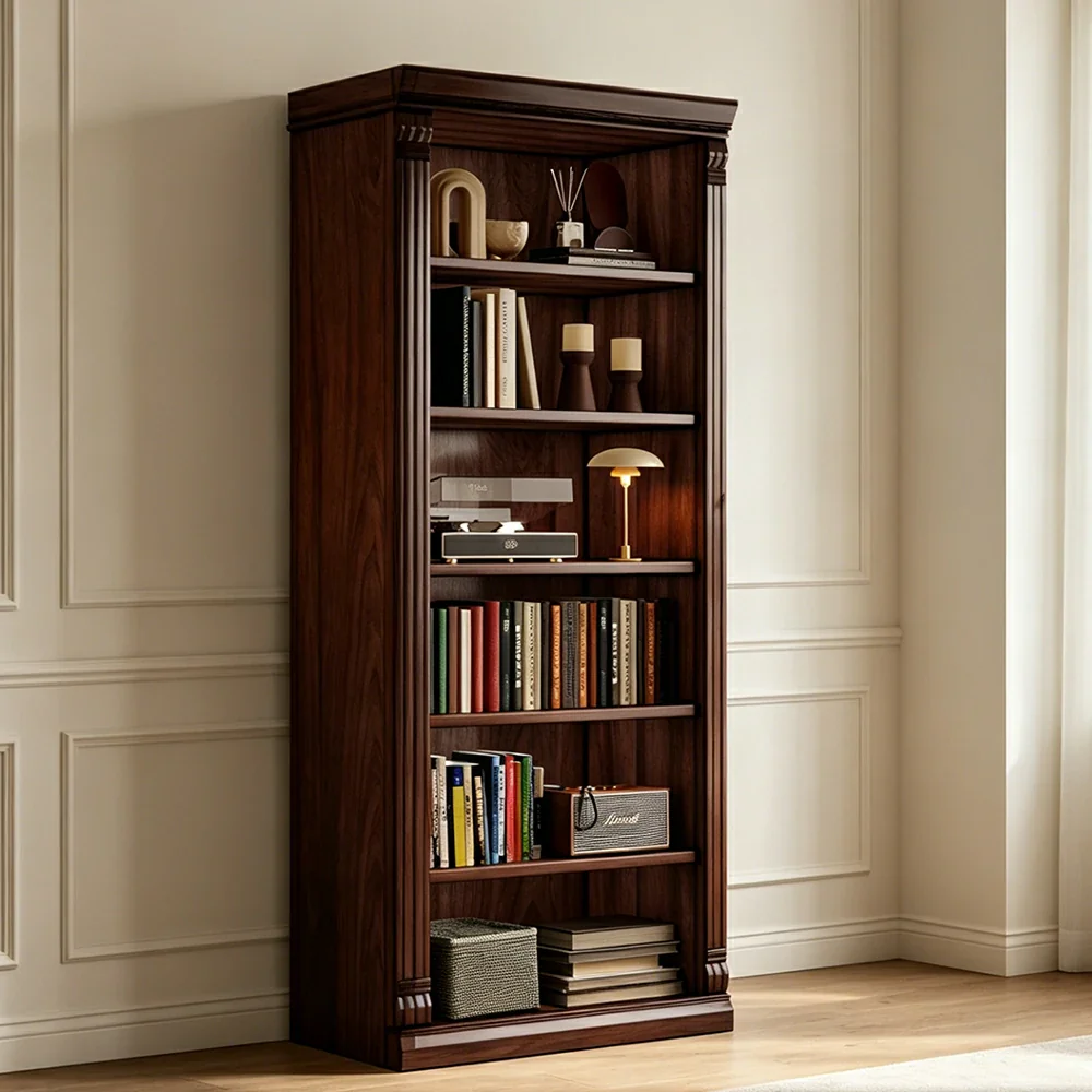 LIVARA Bookshelf Cabinet - Solid Wood Open Storage Bookcase 210cm Study Living Room Display 80cm - Walnut - Image 2