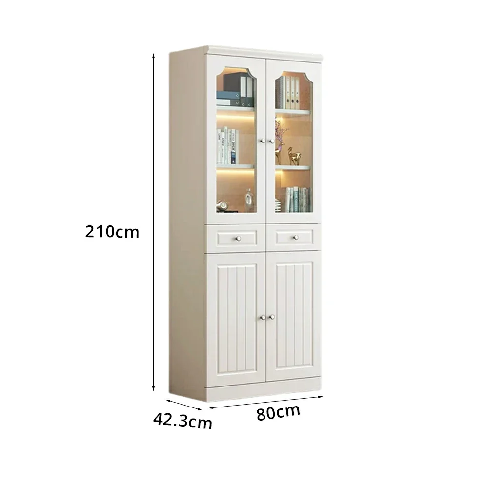 LIVARA Storage Cabinet - MDF 2 Door Glass Bookcase 80cm with Thick Shelves & Back Panel Living Room Study - Ivory White - Image 7