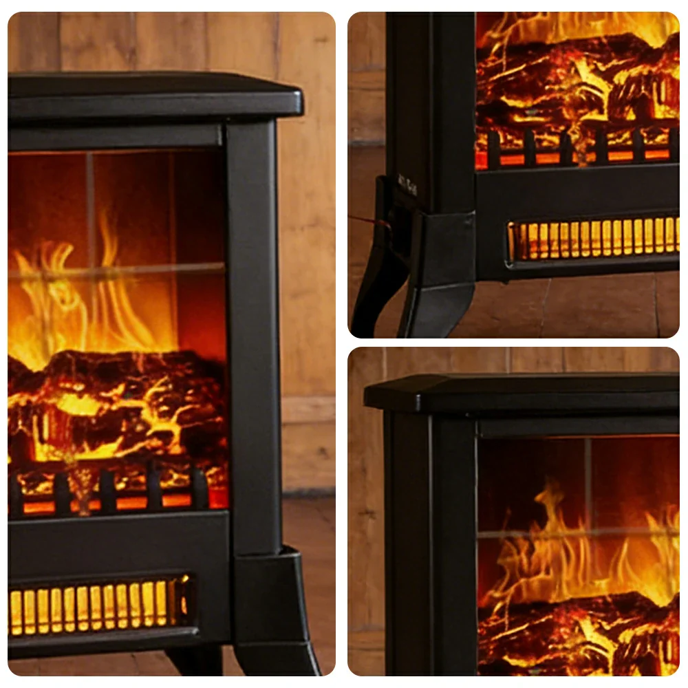 LIVARA 14-Inch Electric Fireplace Heater 3D Flame Effect 1800W Indoor Space Heater Tempered Glass Steel Body Quiet Operation - Black - Image 3