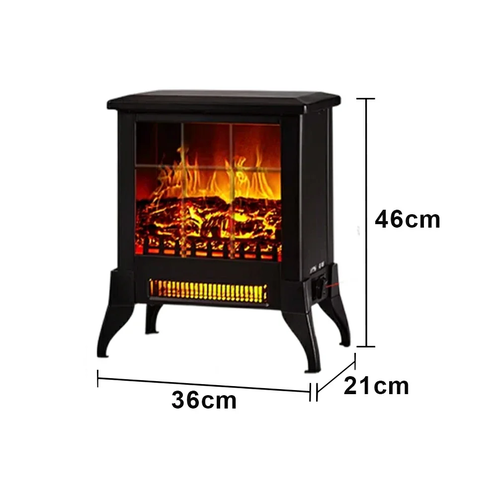LIVARA 14-Inch Electric Fireplace Heater 3D Flame Effect 1800W Indoor Space Heater Tempered Glass Steel Body Quiet Operation - Black - Image 5