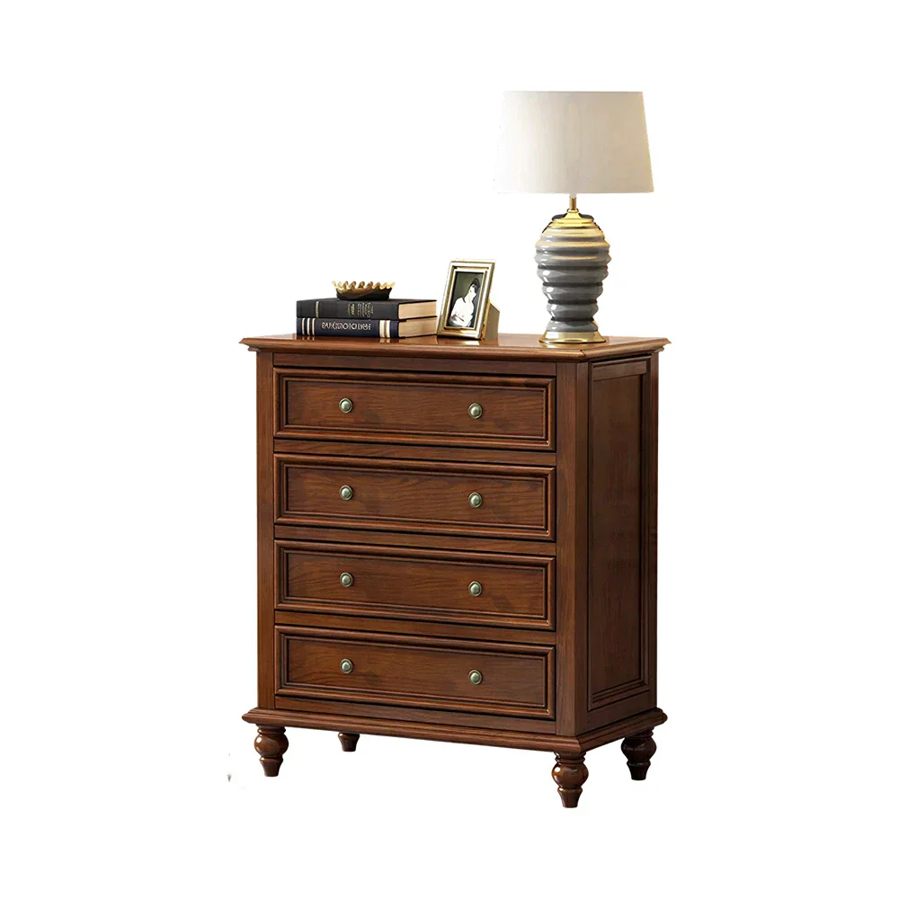 LIVARA Solid Wood 4 Drawer Chest with Large Storage American Style Cabinet for Living Room Bedroom Entryway