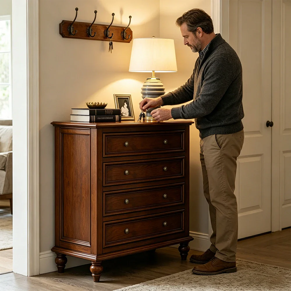 LIVARA Solid Wood 4 Drawer Chest with Large Storage American Style Cabinet for Living Room Bedroom Entryway - Image 4