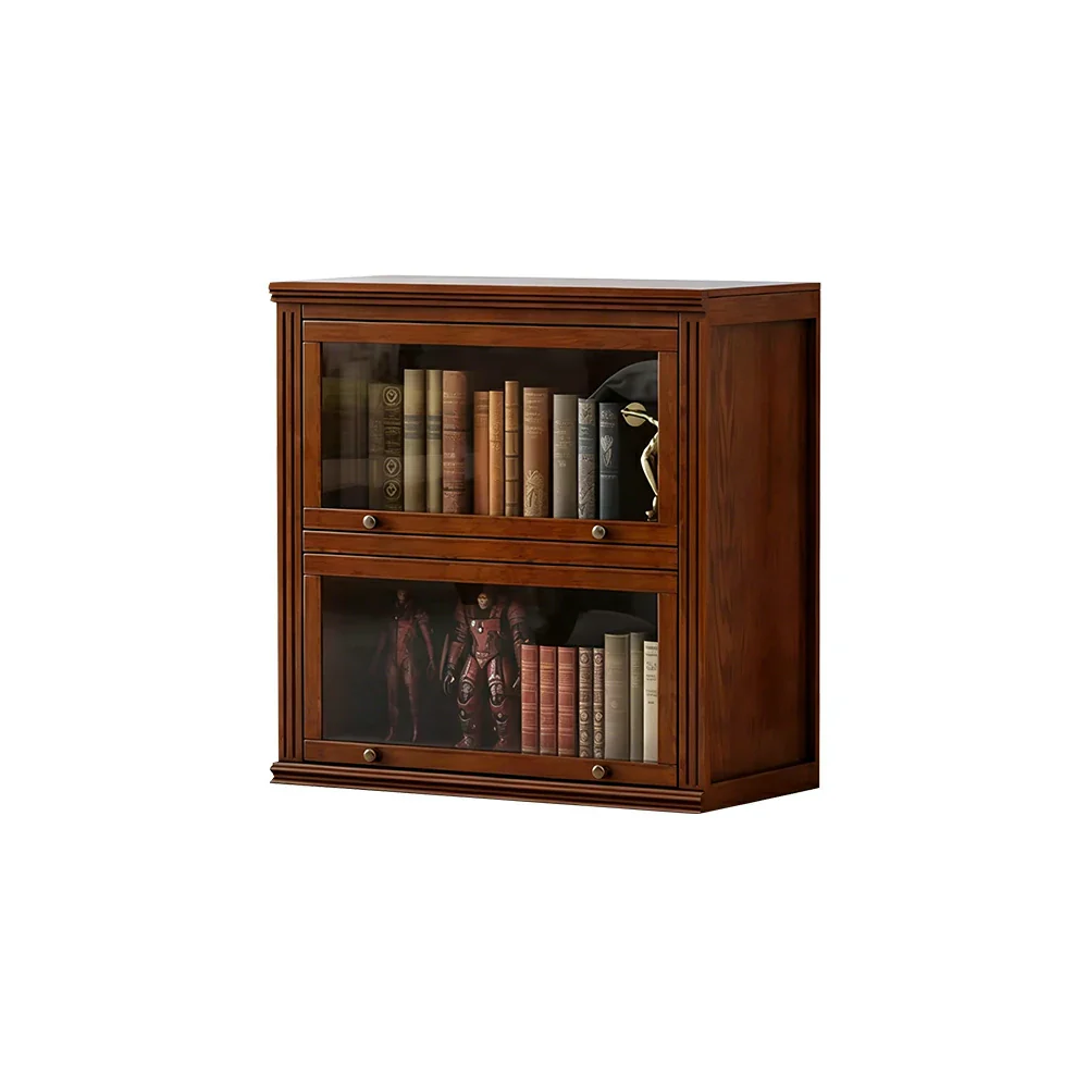 LIVARA 2-Tier Solid Ash Wood Bookcase Flip-Up Glass Door Storage Cabinet 60/80cm for Living Room Study