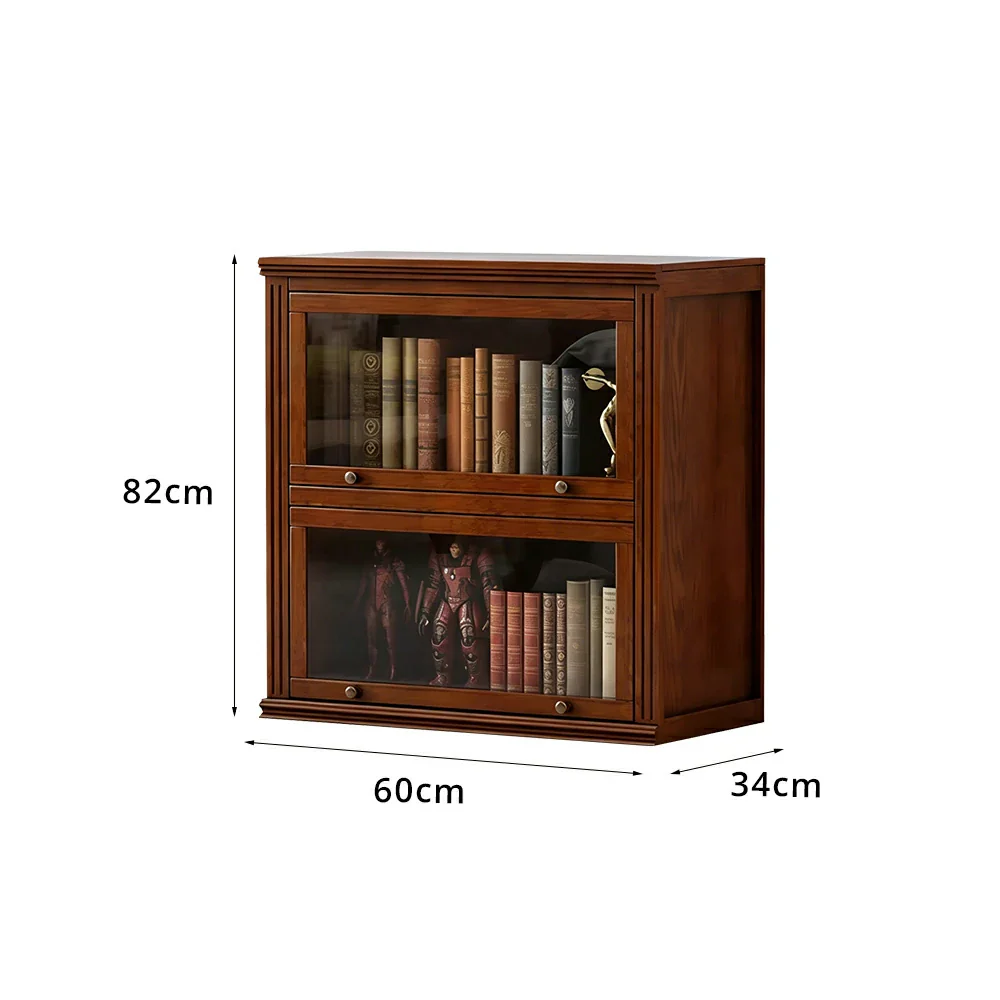 LIVARA 2-Tier Solid Ash Wood Bookcase Flip-Up Glass Door Storage Cabinet 60/80cm for Living Room Study - Image 6