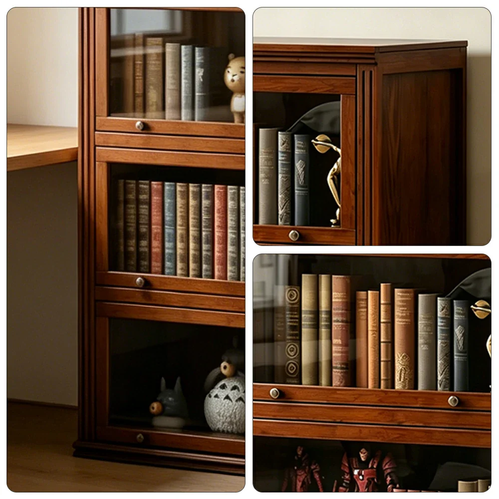 LIVARA 4-Tier Solid Ash Wood Bookcase Flip-Up Glass Door Storage Cabinet 60/80cm for Living Room Study - Image 3