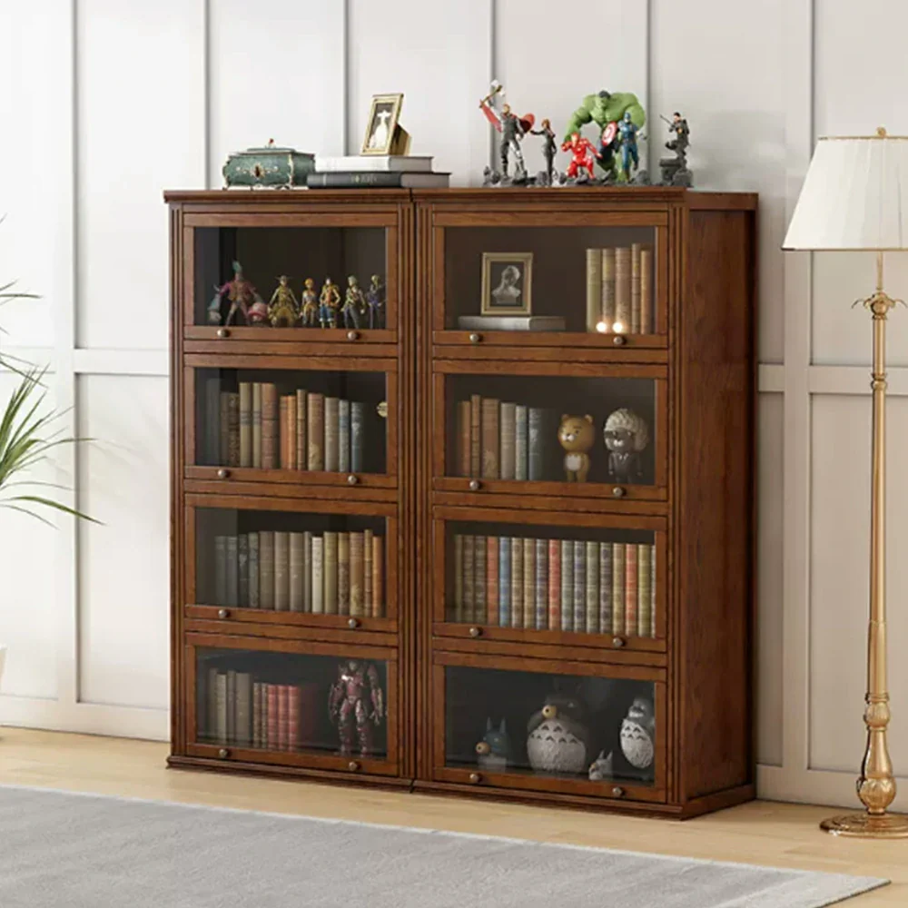 LIVARA 4-Tier Solid Ash Wood Bookcase Flip-Up Glass Door Storage Cabinet 60/80cm for Living Room Study - Image 4