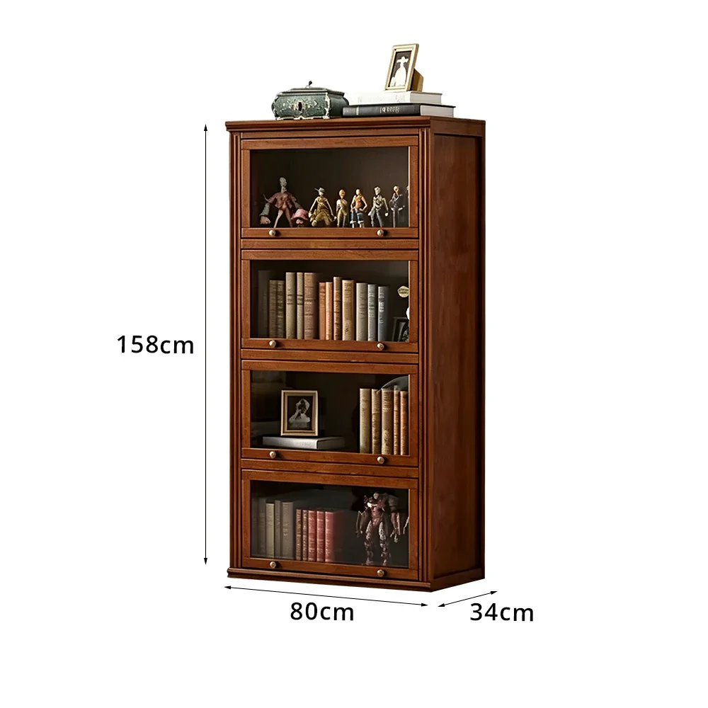 LIVARA 4-Tier Solid Ash Wood Bookcase Flip-Up Glass Door Storage Cabinet 60/80cm for Living Room Study - Image 7