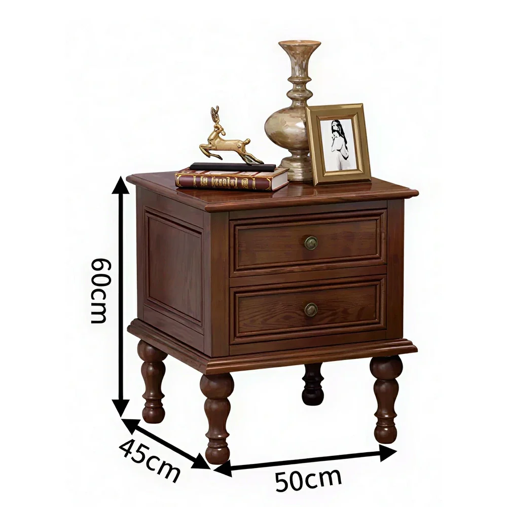 LIVARA Solid Ash Wood Bedside Table Multi-Drawer Storage Nightstand for Bedroom Apartment - Walnut - Image 6