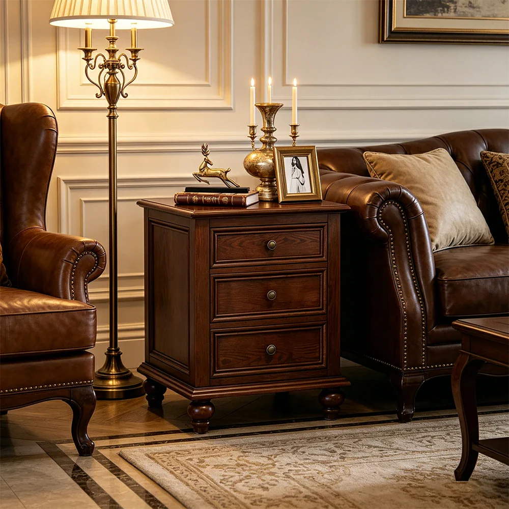 LIVARA Solid Wood Bedside Cabinet Smooth Drawer Nightstand for Bedroom Guest Room - Walnut - Image 2