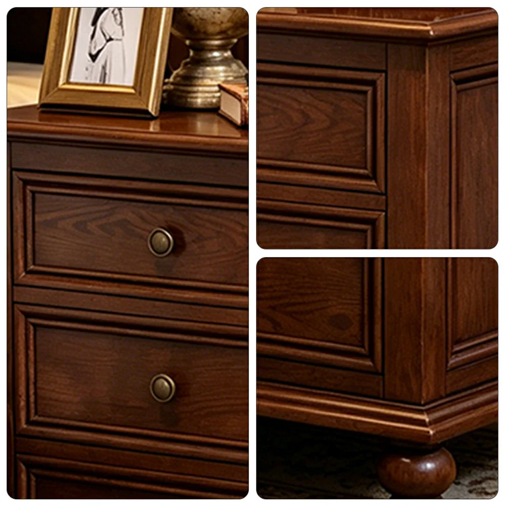 LIVARA Solid Wood Bedside Cabinet Smooth Drawer Nightstand for Bedroom Guest Room - Walnut - Image 3