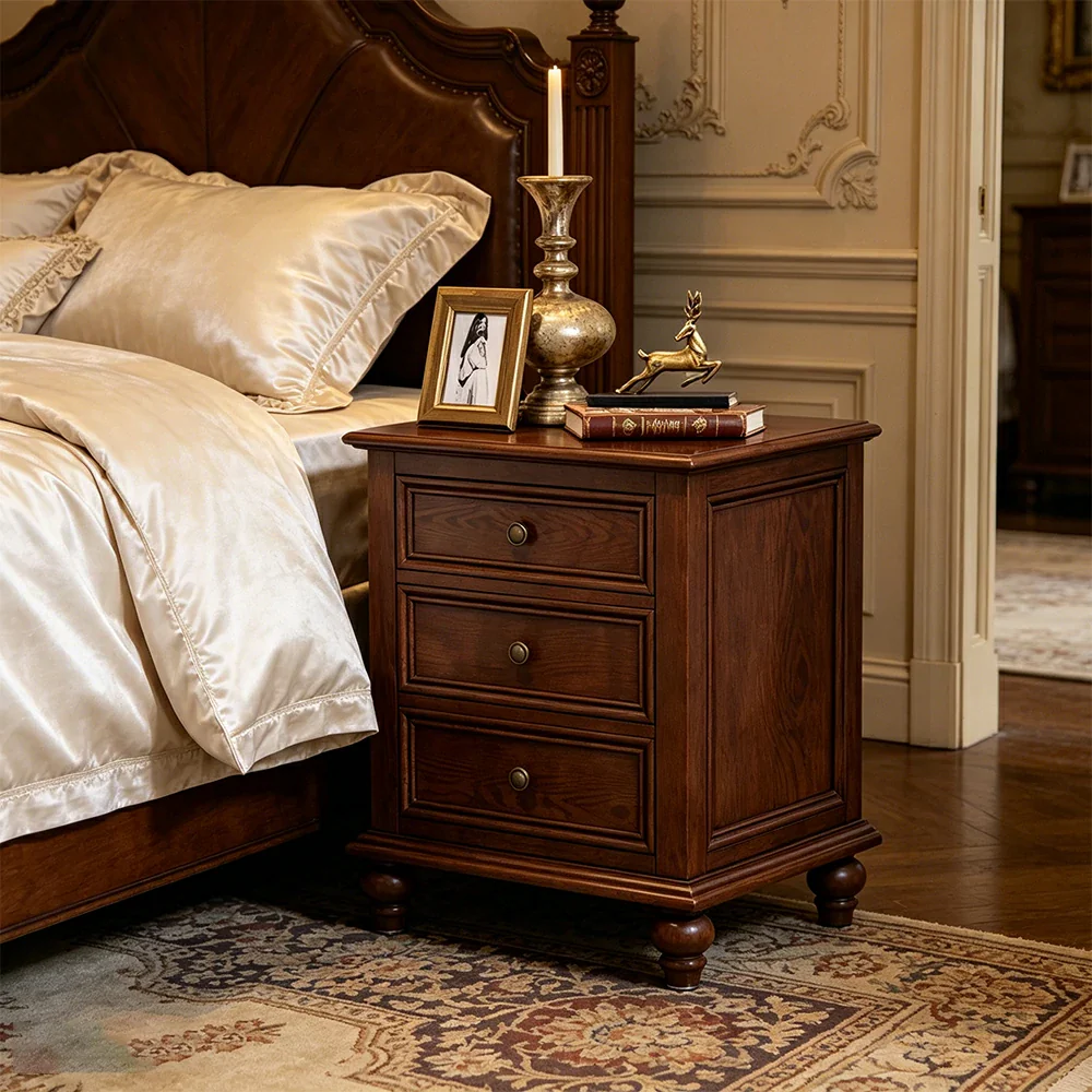 LIVARA Solid Wood Bedside Cabinet Smooth Drawer Nightstand for Bedroom Guest Room - Walnut - Image 4