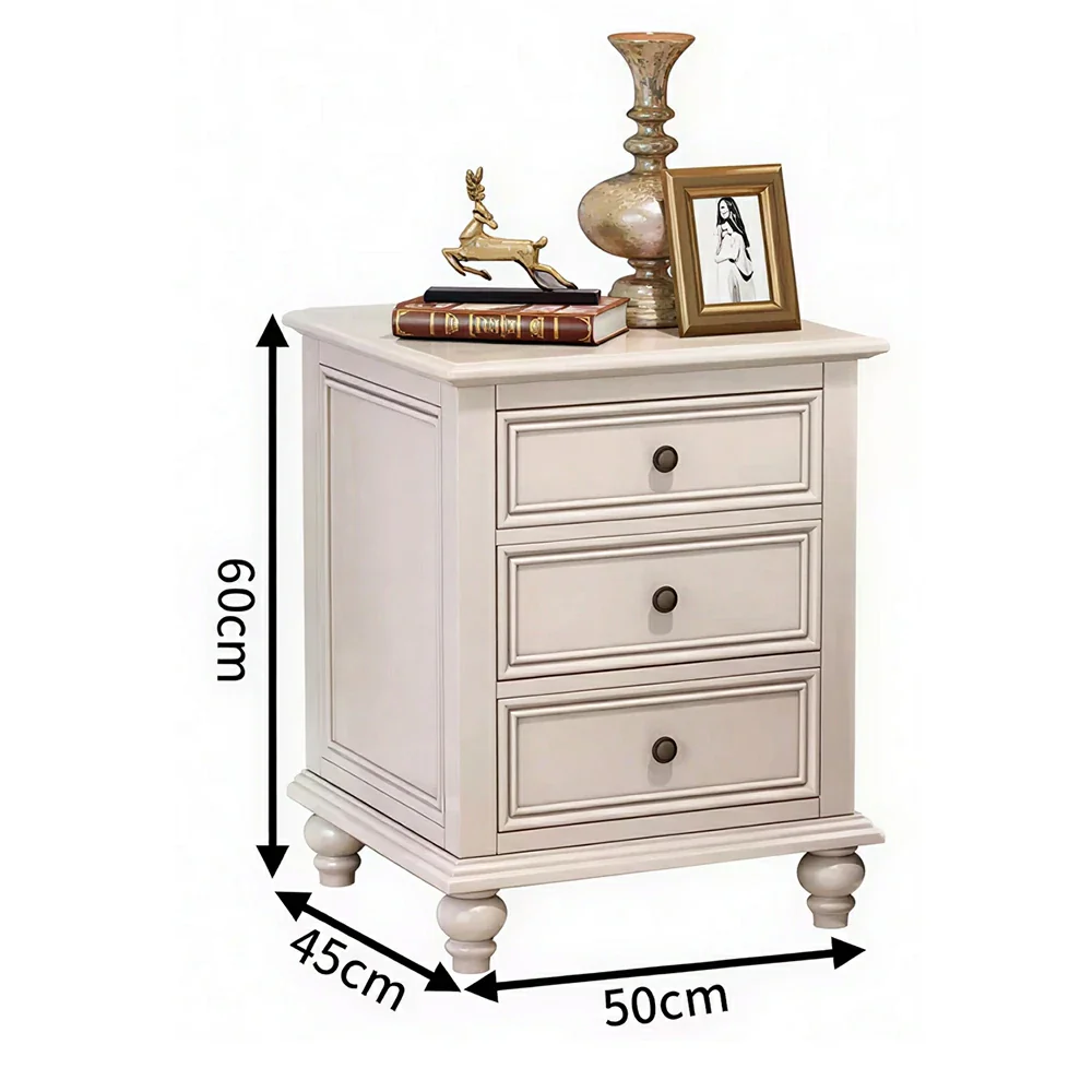 LIVARA Solid Wood Bedside Cabinet Smooth Drawer Nightstand for Bedroom Guest Room - White - Image 6