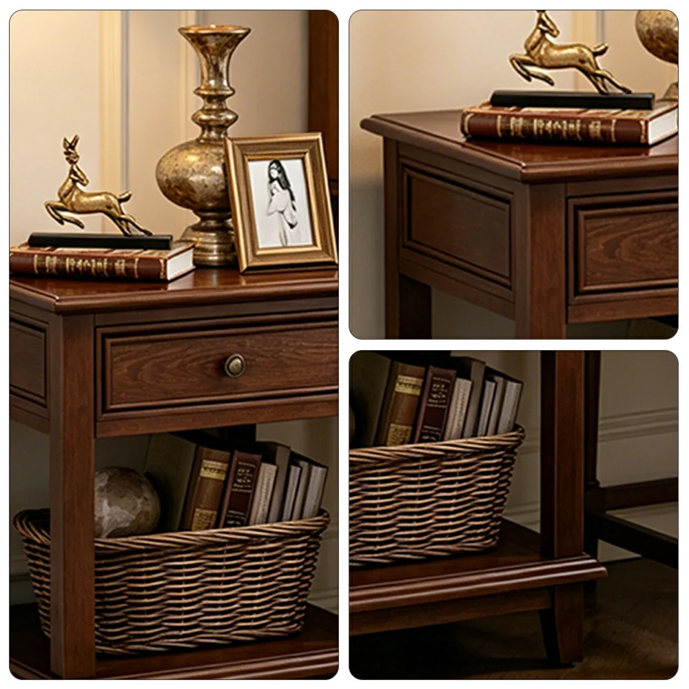 LIVARA Ash Wood Nightstand Space-Saving Storage Cabinet for Bedroom Small Spaces - Walnut - Image 3