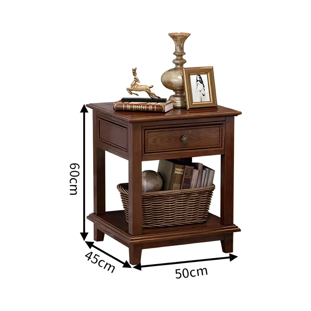 LIVARA Ash Wood Nightstand Space-Saving Storage Cabinet for Bedroom Small Spaces - Walnut - Image 6