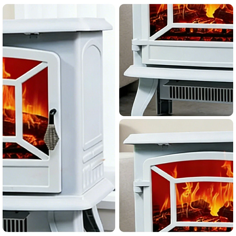 LIVARA 17-Inch Electric Fireplace Heater 3D Flame Effect 1800W Indoor Space Heater Tempered Glass Steel Body Quiet Operation - White - Image 3
