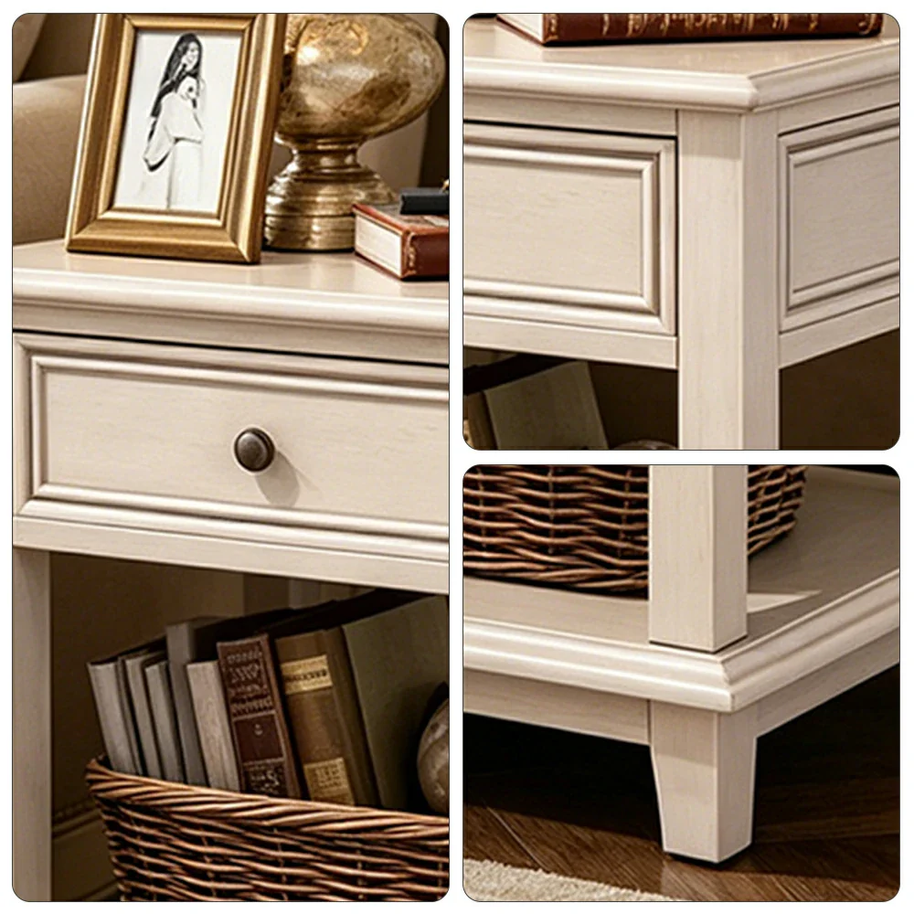 LIVARA Ash Wood Nightstand Space-Saving Storage Cabinet for Bedroom Small Spaces - White - Image 3
