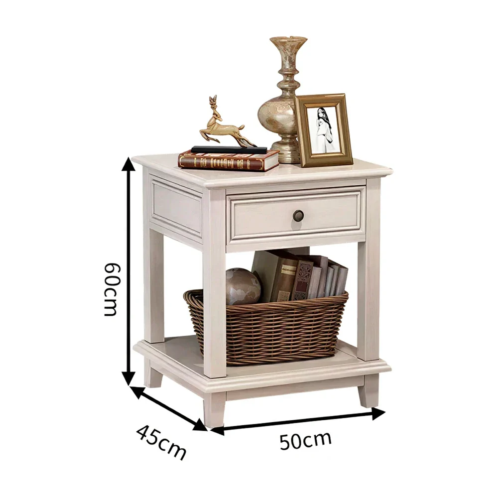 LIVARA Ash Wood Nightstand Space-Saving Storage Cabinet for Bedroom Small Spaces - White - Image 6