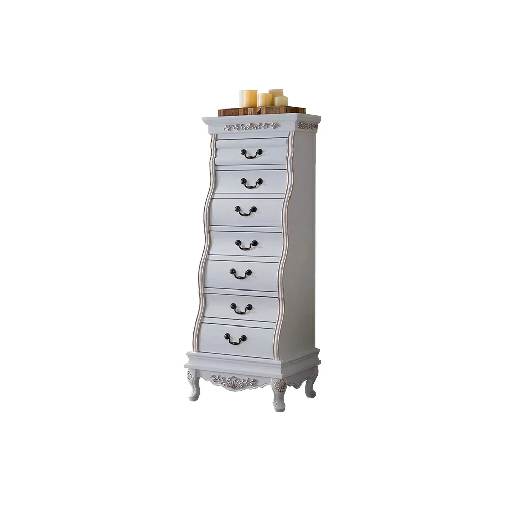 LIVARA Vintage Seven Drawer Chest Hand-Painted Storage Cabinet for Bedroom Living Room - White