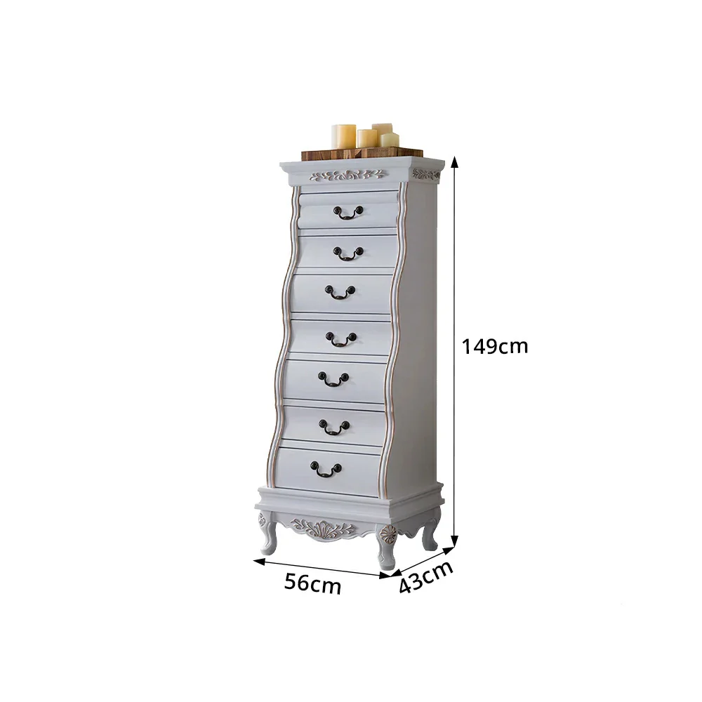 LIVARA Vintage Seven Drawer Chest Hand-Painted Storage Cabinet for Bedroom Living Room - White - Image 8