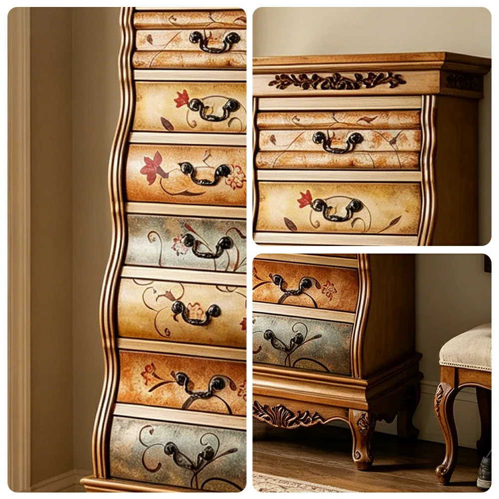 LIVARA Vintage Seven Drawer Chest Hand-Painted Storage Cabinet for Bedroom Living Room - Brown - Image 3