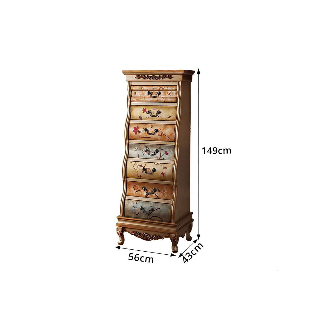 LIVARA Vintage Seven Drawer Chest Hand-Painted Storage Cabinet for Bedroom Living Room - Brown - Image 7