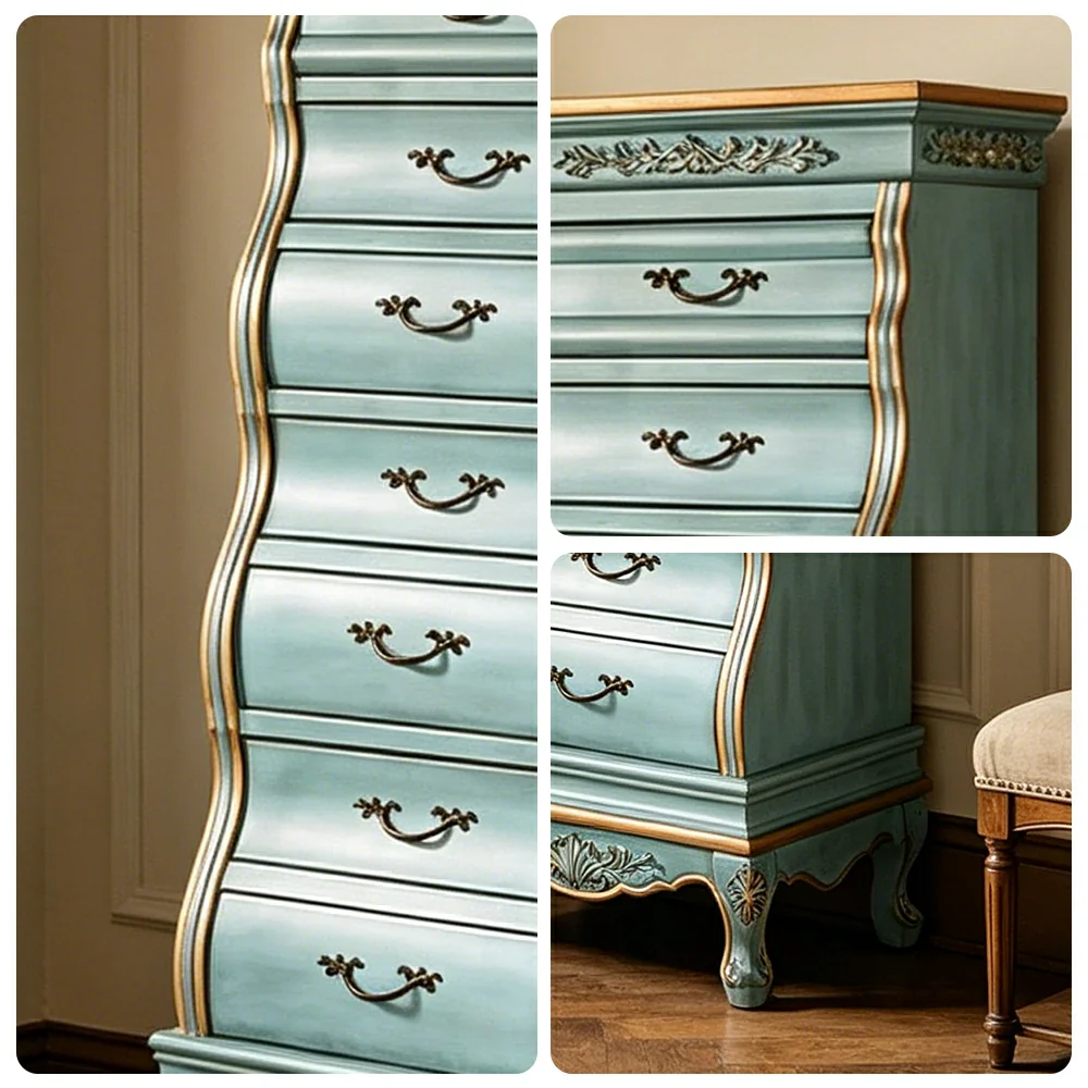 LIVARA Vintage Seven Drawer Chest Hand-Painted Storage Cabinet for Bedroom Living Room - Blue - Image 3