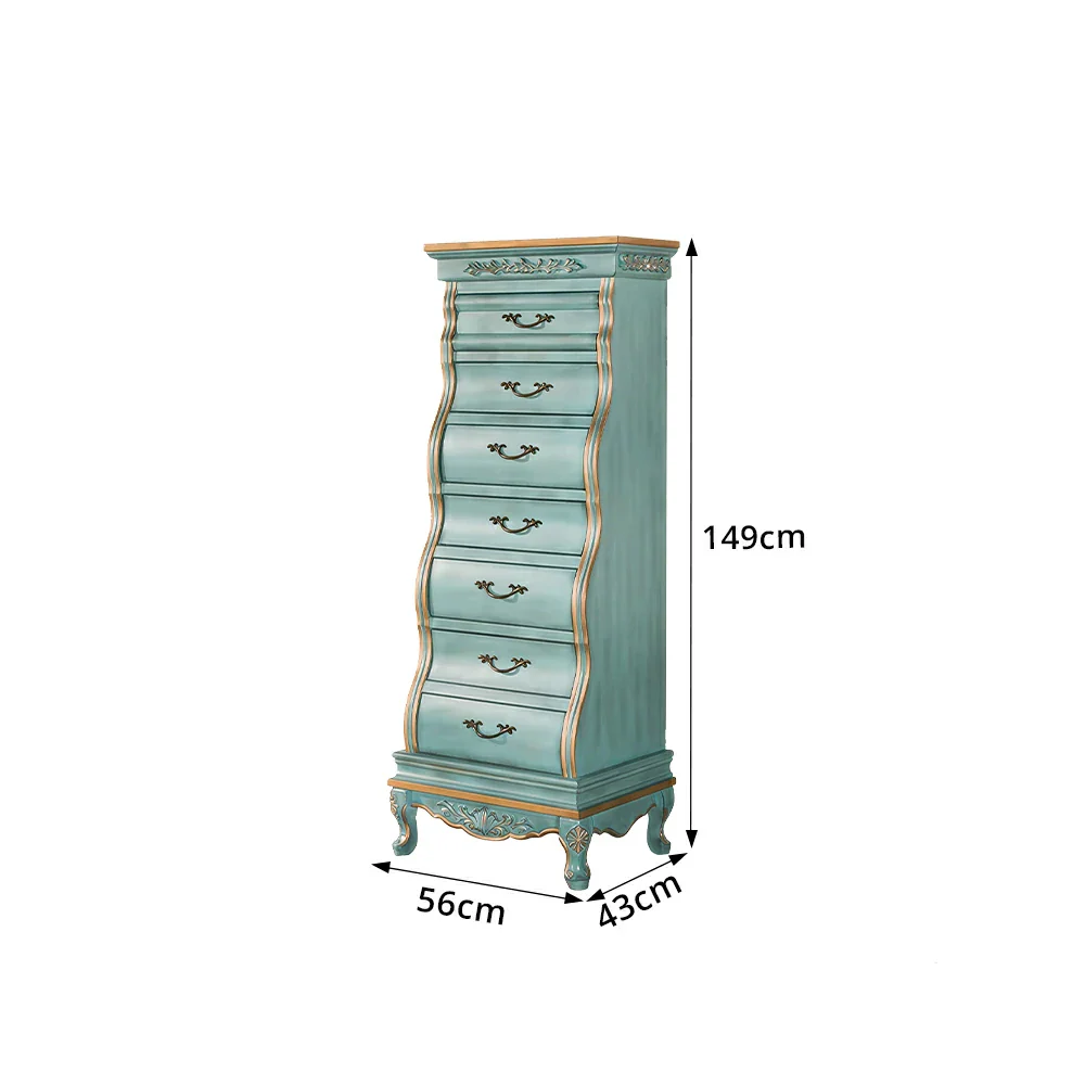 LIVARA Vintage Seven Drawer Chest Hand-Painted Storage Cabinet for Bedroom Living Room - Blue - Image 7