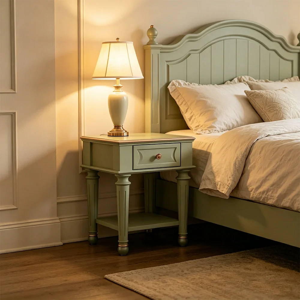 LIVARA Solid Wood Bedside Table Compact Storage Nightstand for Bedroom Apartment - Green - Image 2