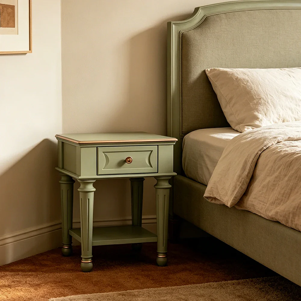 LIVARA Solid Wood Bedside Table Compact Storage Nightstand for Bedroom Apartment - Green - Image 5