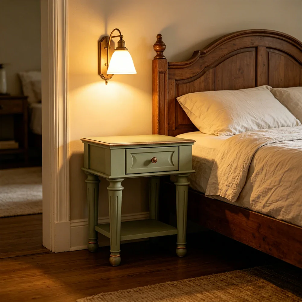 LIVARA Solid Wood Bedside Table Compact Storage Nightstand for Bedroom Apartment - Green - Image 6