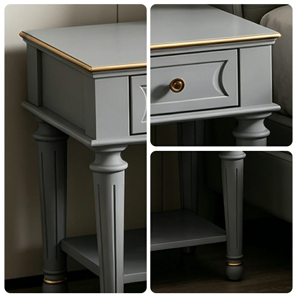 LIVARA Solid Wood Bedside Table Compact Storage Nightstand for Bedroom Apartment - Blue - Image 3