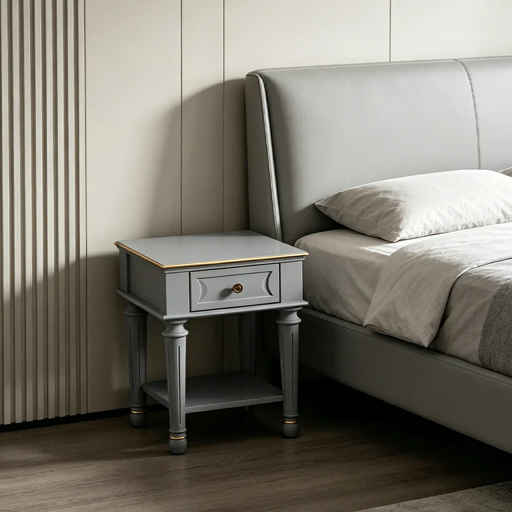 LIVARA Solid Wood Bedside Table Compact Storage Nightstand for Bedroom Apartment - Blue - Image 4