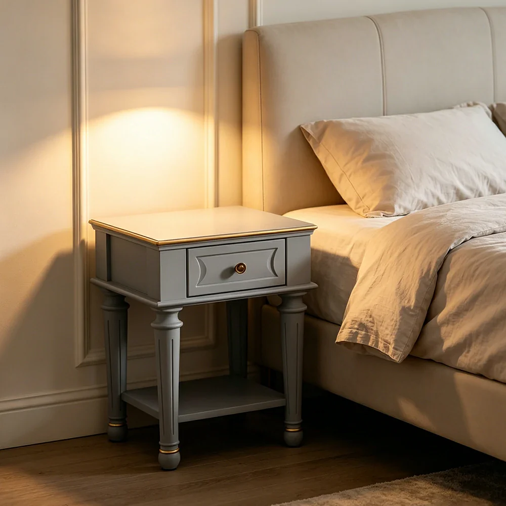 LIVARA Solid Wood Bedside Table Compact Storage Nightstand for Bedroom Apartment - Blue - Image 6