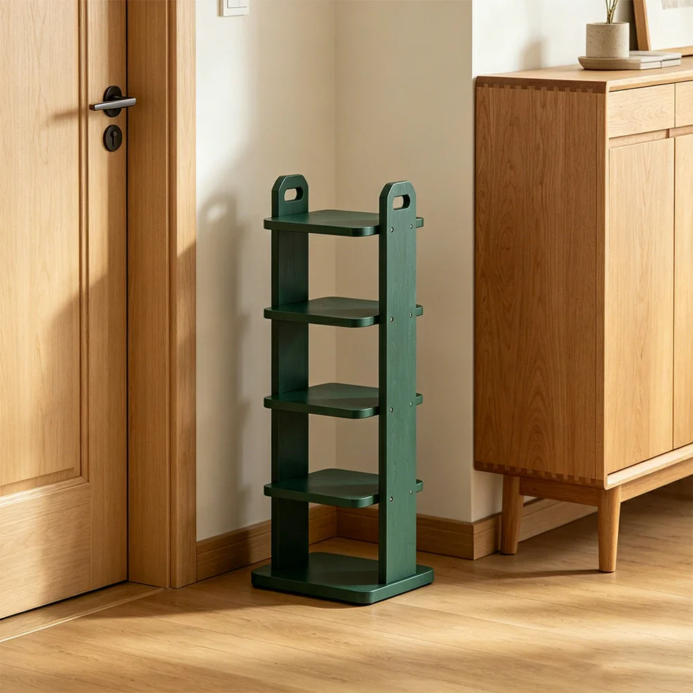 LIVARA 5 Tier Solid Wood Shoe Rack Space Saving Narrow Storage Shelf for Entryway Small Spaces - Green - Image 4