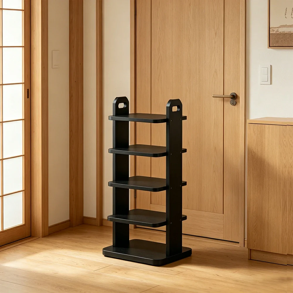 LIVARA 5 Tier Solid Wood Shoe Rack Space Saving Narrow Storage Shelf for Entryway Small Spaces - Black - Image 2