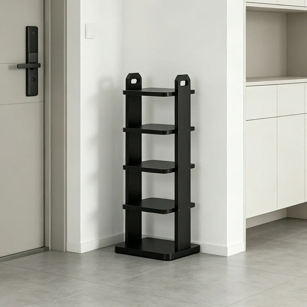 LIVARA 5 Tier Solid Wood Shoe Rack Space Saving Narrow Storage Shelf for Entryway Small Spaces - Black - Image 4