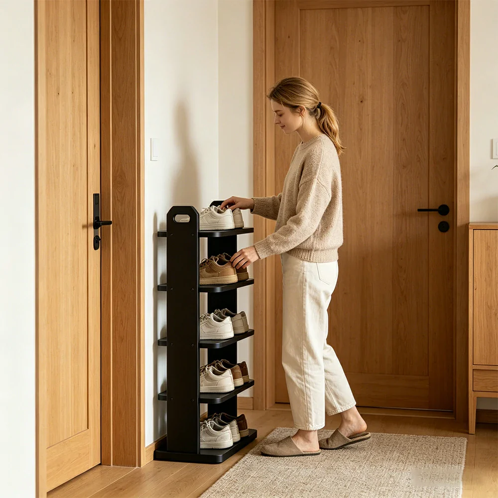 LIVARA 5 Tier Solid Wood Shoe Rack Space Saving Narrow Storage Shelf for Entryway Small Spaces - Black - Image 5
