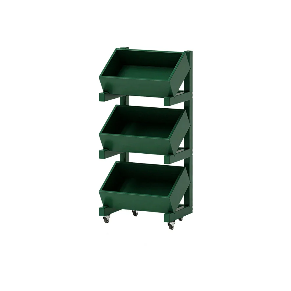 LIVARA 3 Tier Solid Wood Snack Storage Rack Rolling Organizer for Kitchen Dining Room - Green
