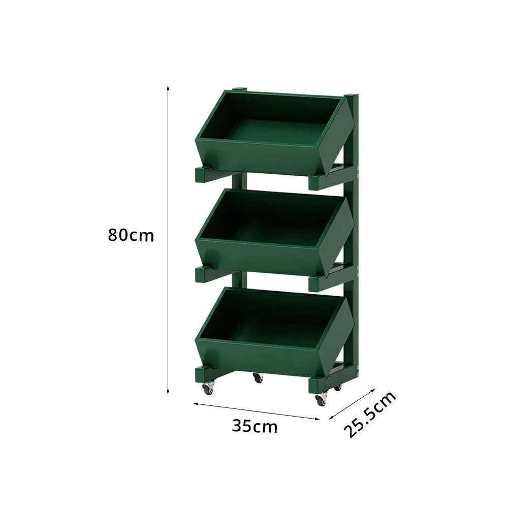 LIVARA 3 Tier Solid Wood Snack Storage Rack Rolling Organizer for Kitchen Dining Room - Green - Image 6