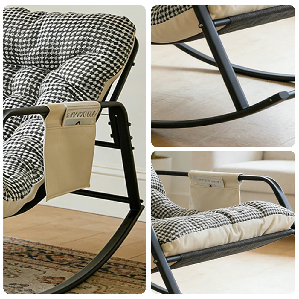 LIVARA Double Rocking Chair 137cm Carbon Steel Frame with Breathable Fabric for Living Room Balcony Relaxation - Black&White - Image 3