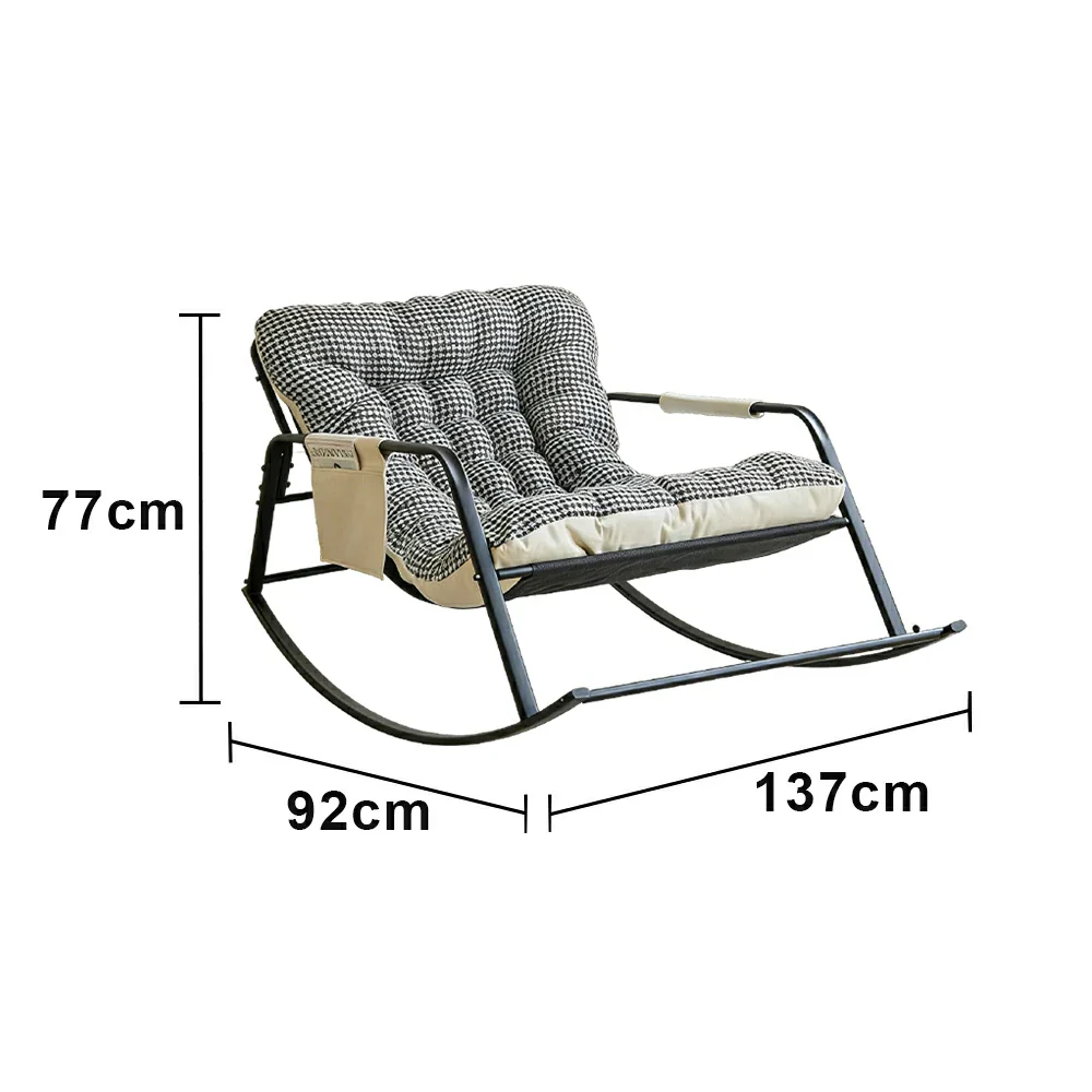 LIVARA Double Rocking Chair 137cm Carbon Steel Frame with Breathable Fabric for Living Room Balcony Relaxation - Black&White - Image 6