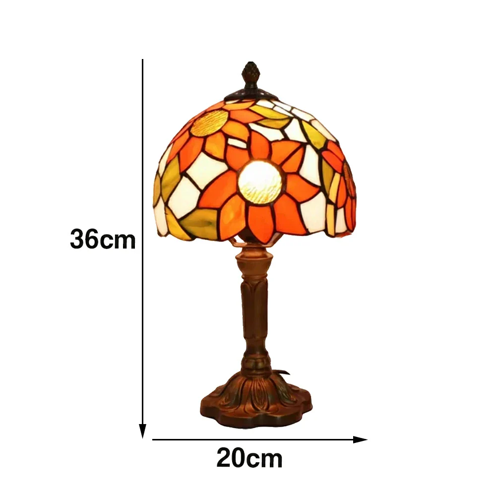 LIVARA Sunflower Stained Glass Table Lamp Handmade Tiffany Style E27 Bedside Light Vintage Decor for Living Room Bedroom Study - Image 6