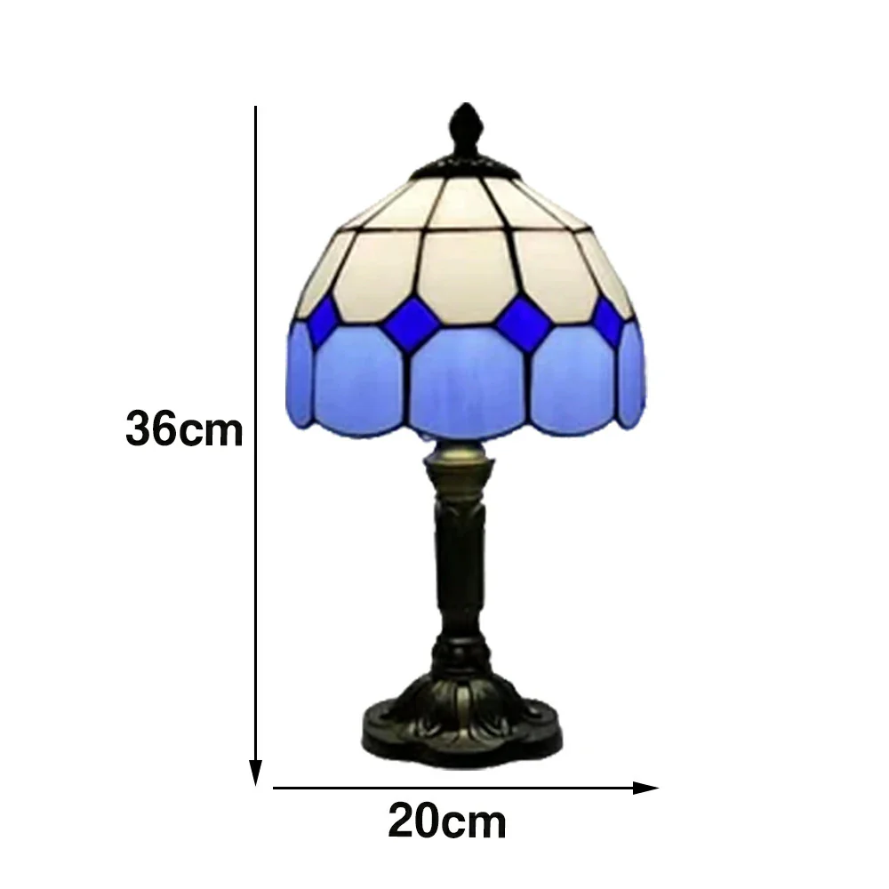 LIVARA Stained Glass Table Lamp Handmade Tiffany Style E27 Bedside Light Vintage Decor for Living Room Bedroom Study - Blue - Image 6