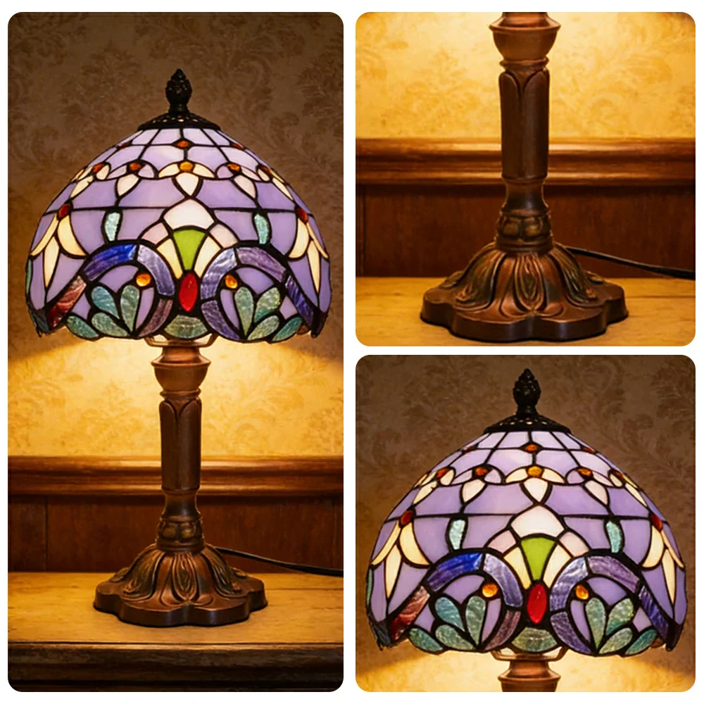 LIVARA Blue Baroque Stained Glass Table Lamp Handmade Tiffany Style E27 Bedside Light Vintage Decor for Living Room Bedroom Study - Image 3