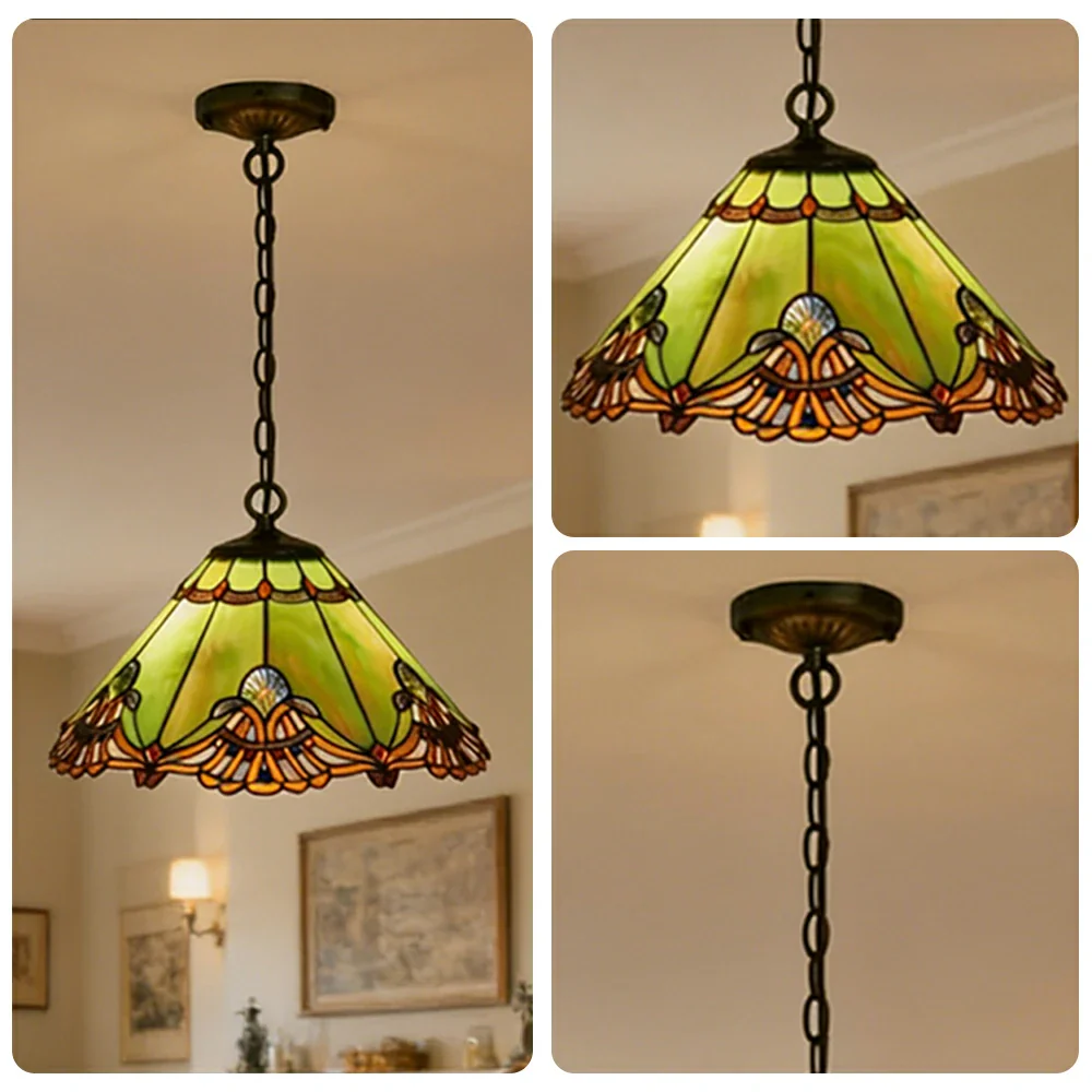 LIVARA Green Fern Pattern Pendant Light European Vintage Hanging Lamp Adjustable Chain Ceiling Light for Dining Room Living Room - Image 3