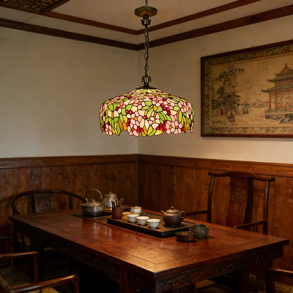 LIVARA Peach Blossom Pattern Pendant Light European Vintage Hanging Lamp Adjustable Chain Ceiling Light for Dining Room Living Room - Image 2