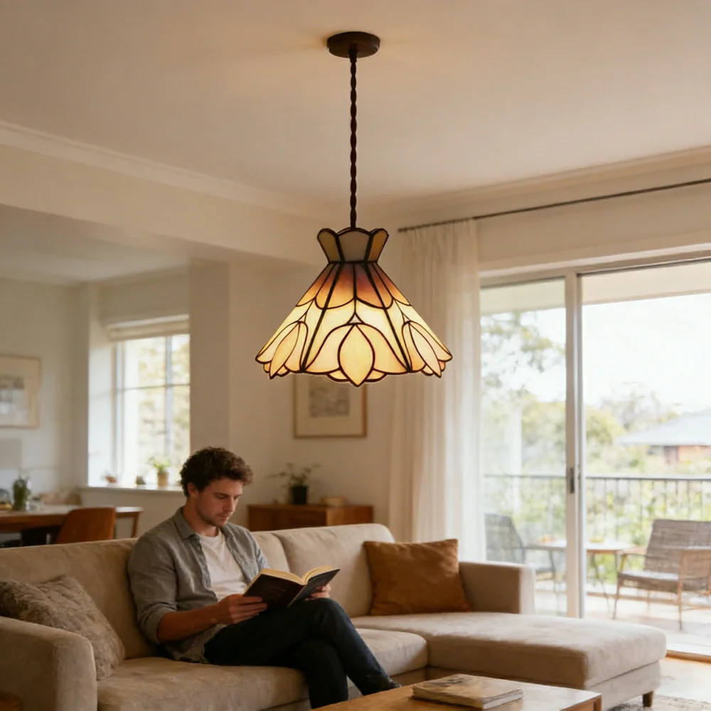 LIVARA Pink Tulip Pattern Pendant Light Minimalist Hanging Lamp Floral Shade E27 Ceiling Light for Bedroom Bedside Dining Area - Image 5